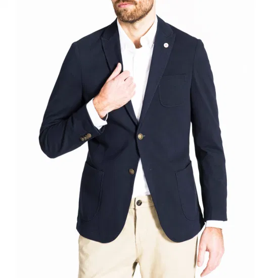 Veste de costume de manteau de sport de blazer en tricot texturé de signature de coupe ajustée d'OEM pour hommes