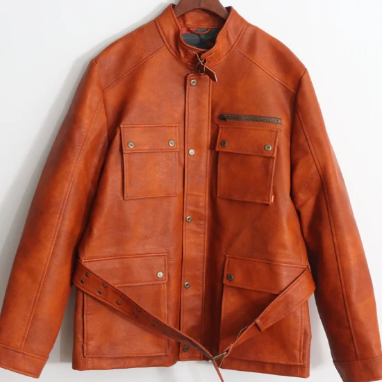 Manteau en cuir pour hommes, usine chinoise, vestes en cuir véritable noires pour moto