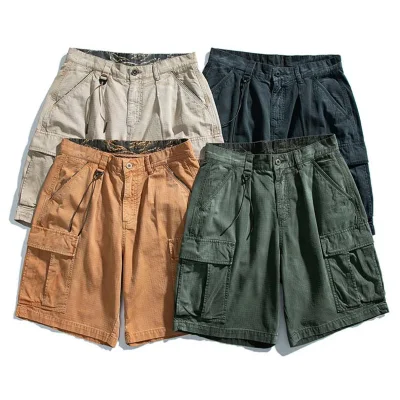 Pur coton été hommes Cargo Shorts garçons décontracté poche Streetwear grande taille mâle longs Bermuda