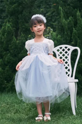 Robe de princesse de mariage bleue pour enfants, vêtement à la mode pour enfants
